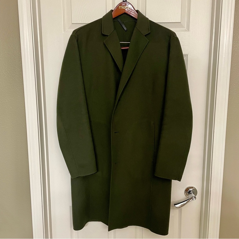 THEORY 100% Cashmere Olive Green Topcoat Overcoat Medium